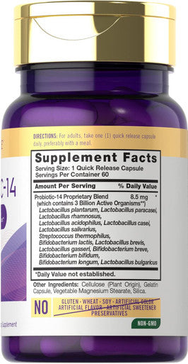 Carlyle Probiotic for Women & Men | 3 Billion CFU 60 Capsules | 14 Strains for Digestive Health | Non-GMO & Gluten Supplement