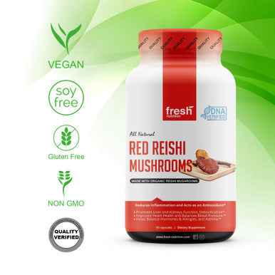 Organic Reishi Mushroom Capsules - Strongest DNA Verified Formula - Rich in Alpha Glucan - Red Reishi Mushrooms - Ganoderma Lucidum & Ganoderma Applanatim - Third Party Tested - 90 Capsules/Pills