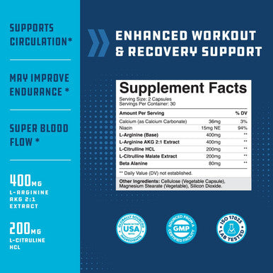Natures Craft Pre Workout Nitric Oxide Supplement - Extra Strength L Arginine L Citrulline Supplement with Beta Alanine Nitric Oxide Booster for Enhanced Performance Strength Vascularity and Muscle Recovery