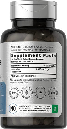 L Cysteine 1000mg 100 Powder Capsules Non GMO Gluten Free Supplement by Horbaach