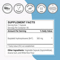 Supers Mart Bht 300 Mg Per Day Butylated Hydroxytoluene Powerful Antioxidant and Immune Support Anti Aging Supplement Non Gmo and Gluten Free 90 Vegetarian Capsules