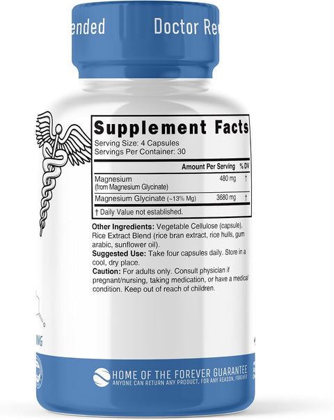 Natures Fusions Nutri Pure Magnesium Glycinate 3680mg (Provides 480mg Elemental Magnesium) Chelated for High Absorption NonBuffered for Maximum Potency 120 Capsules