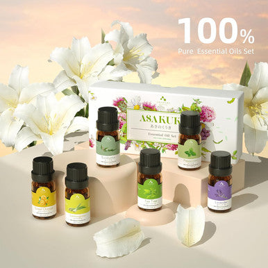 Asakuki Essential Oil Diffusers, 300Ml Aromatherapy Diffuser With 6X10Ml Essential Oils Set, Essential Oils For Diffusers For Home With 4 Timer Setting, 15 Color Lights, Auto Shut Off