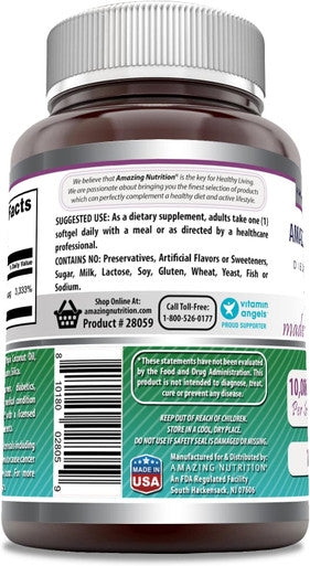 Amazing Nutrition Formulas Biotin with Extra Virgin Organic Coconut Oil Supplement | 10000 Mcg | 120 Softgels | Non-GMO | Gluten- | Made in USA