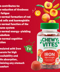 Chewy Vites Adult High Strength Iron 60 Vitamin Gummies 14mg Ferrous Fumerate Iron Gummies with Vitamin C 2 Months Supply Real Fruit Juice Vegan Peach Flavour