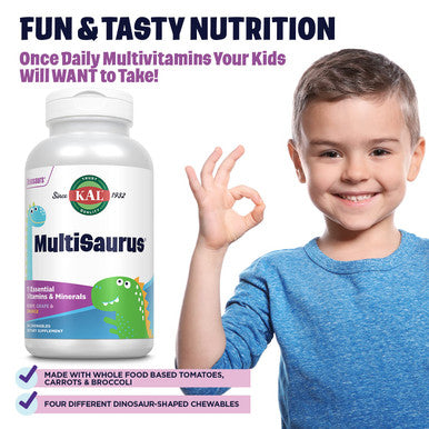 KAL Kids MultiSaurus Vitamins & Minerals | Berry, Grape & Orange Flavor | Childrens Daily Multivitamin | 180 Chewables