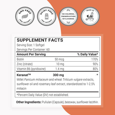 Supersmart Keranat Hair Supplement Reduces Hair Loss and Improves Volume Growth NonGMO 60 Softgels