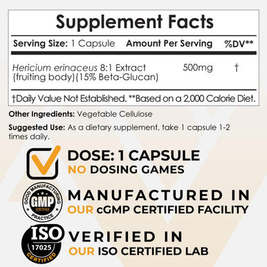 Nootropics Depot Lions Mane Mushroom Capsules | 8:1 ing Body Dual Extract | 500mg | 60 Count | Hericium erinaceus