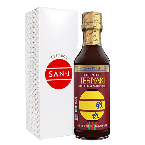 San-J - Spice of Life Variety Pack- Teriyaki, Orange Sauce, Szechuan, Thai Peanut - All Gluten Free Cooking Sauces - Non-GMO - 10 oz. Bottles - 4 Pack