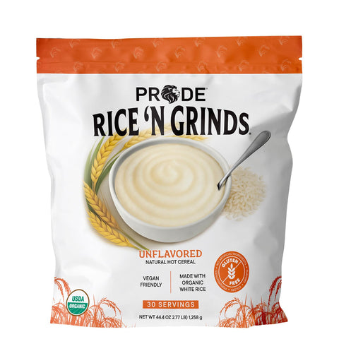 Pride Foods Rice 'N Grinds Hot Cereal - Gluten-Free, Non-GMO, Vegan-Friendly, Natural Rice Breakfast, Quick & Easy Hot Meal, Low-Fat Comfort Food, 30 Servings, Apple Pie