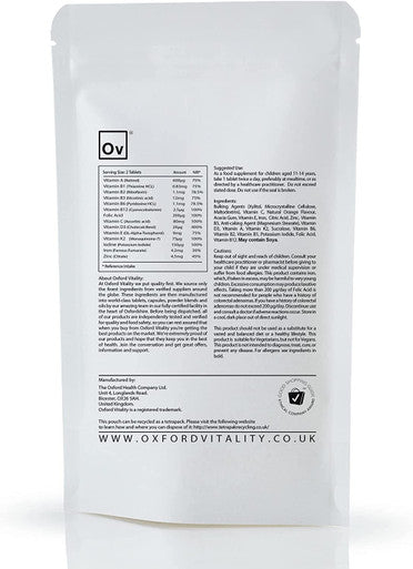 Children's Chewable Multivitamin 11-14 Years | Natural Orange Flavour | Immune, Energy & Cognitive Support | Gelatine-Free & Vegetarian | Oxford Vitality (120 Tablets)