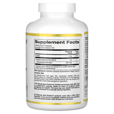 Colostrum By California Gold Nutrition - Concentrated Bovine Pre-Milk Supplement Featuring Immunoglobulins - Immune Support - Gluten Free, Non-Gmo, No Antibiotics - 240 Veggie Capsules