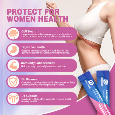 OMOGS Womens Probiotic 120 Billion CFUs 18 Strains with 3 Prebiotics and Cranberry Extract Help for Immune Booster Digestive Health Gut Health and Vaginal Health