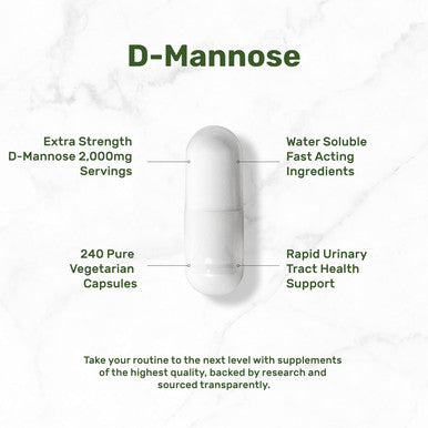 Deal Supplement D Mannose 500mg Capsules (2000mg Per Serving) 240 Veggie Pills Fast Acting Water-Soluble Form Extra Strength Urinary Tract (UTI) Health Support Non-GMO Vegan Friendly