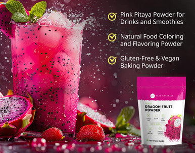 Kate Naturals Dragon Fruit Powder For Baking & Drink (4Oz). Vegan Gluten Dried Dragon Fruit Pink Pitaya Powder For Dragon Fruit Syrup. Dragonfruit Pitaya Powder For Smoothie & Food Coloring
