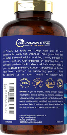 Carlyle Burpless Fish Oil 3600 mg | 300 Softgels | with Omega-3 Fatty Acids | Lemon Flavor | Non-GMO Gluten Supplement | by Wild Pacific