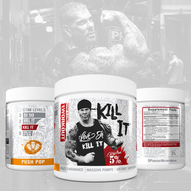 5% Nutrition Rich Piana Kill It Pre Workout Powder w/ Creatine, Jitter-Free , NO-Booster, Beta Alanine, L-Citrulline for Focus, Pump, Endurance, Recovery 13.23 oz, 30 Srvgs (Push Pop)