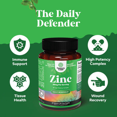 Natures Craft Zinc 50mg Immune Support Supplement - Zinc Complex Supplement for Immune System and Zinc Supplement to Enhance Hair Skin and Nails Vitamins - Easy to Swallow Potent Daily Zinc Tablets for Adults