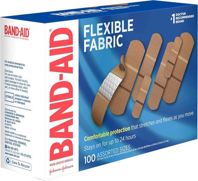Band-Aid Flexible Fabric Adhesive Bandages Assorted 100 Ea (Pack Of 12)