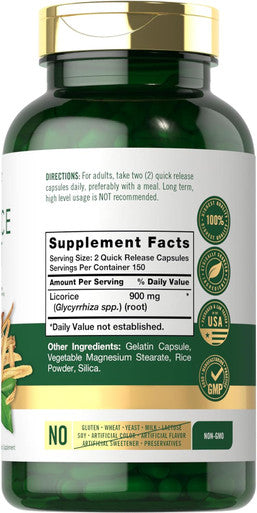 Carlyle Licorice Root Capsules 900mg | 300 Count | Root Extract Supplement | Non-GMO Gluten