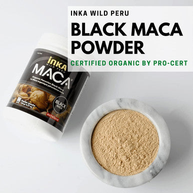 Organic Black Maca Root Powder 124g - Certified Organic, Non-GMO, Highest Quality | Peruvian Maca for Men & Women | 100% Pure: No Additives, Fillers or Preservatives | Made in Canada