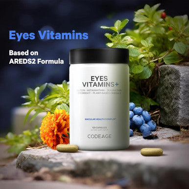 Codeage Eyes Vitamins - AREDS 2 Based Formula Supplement - 2-Month Supply - Vitamins A C E Zinc Lutein Astaxanthin Zeaxanthin Eyebright Marigold Bilberry Saffron Omega-3-120 Capsules