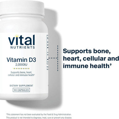 Vital Nutrients Vitamin D 2000 Iu Vitamin D3 Supplement Healthy Bones, Teeth, Muscles Cellular & Immune Function Calcium Absorption Gluten, Dairy And Soy 90 Capsules