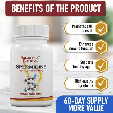 Shrink Spermidine Supplements High Strength For Men & Women 120 Vegan Caps 100% Natural Polyamine For Anti-Aging Support, Overall Wellness Non-Gmo, Usa Made With High Spermidine, Zinc & Thiamin
