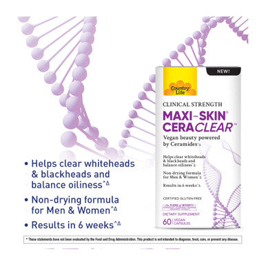 Country Life Maxi-Skin Ceraclear Vegan Ceramides Clinical Strength - Helps Clear Whiteheads And Blackheads Results In 6 Weeks*
