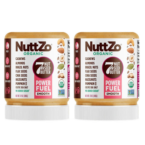 NuttZo Organic Power Fuel 7 Nuts and Seeds Butter, Smooth, Paleo and Keto Friendly, Peanut and Gluten Free, Vegan, Kosher, No Added Sugar or Oil, 12 oz Jar