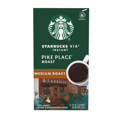 Starbucks VIA Instant Coffee, Medium Roast Coffee, Pike Place Roast, 100% Arabica, Single-Serve, 1 Box (50 Packets) | 100% Arabica instant coffee packets; Pike Place Roast medium roast; 1 box, 50 packets