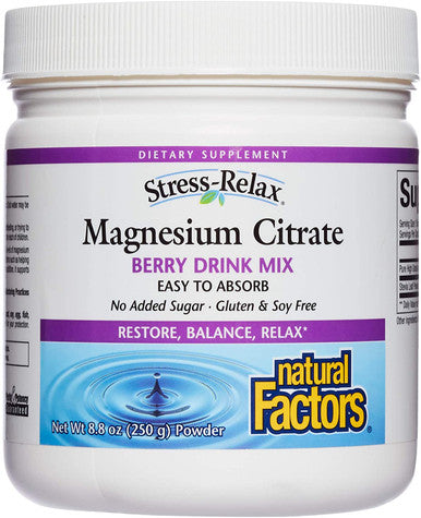 StressRelax Magnesium Citrate Drink Mix by Natural Factors Restores Normal Levels of Magnesium Balances Calcium Intake NonGMO Berry Flavor 8.8 oz 75 servings