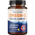 Triple Strength DHA Omega 3 Fish Oil 3600 mg Over 2100mg Omega-3 Fatty Acids with 860mg of DHA 1300mg EPA Best Essential Fatty Acids Premium Wild Caught & Burpless Fish Oil 120 Softgels