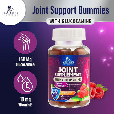 Nature'S Nutrition Nature's Joint Support Glucosamine Gummies Plus Vitamin E - Joint Support Supplement for Occasional Discomfort for Back Knees & Hands - Joint Health & Flexibility Supplement - 60 Gummies