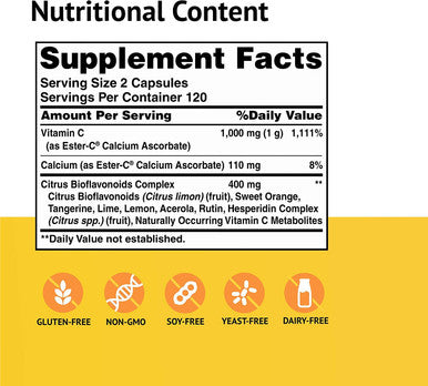 American Health Ester-C With Citrus Bioflavonoids Capsules - Gentle On Stomach Non-Acidic Vitamin C - Non-Gmo 500 Mg 240 Count (Pack Of 2) 120 Servings