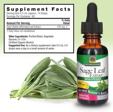 Nature'S Answer Sage Leaf with Organic Low Alcohol 1-Fluid Ounce | Digestive Support | Promotes Mental Function | Benefits Gut Health