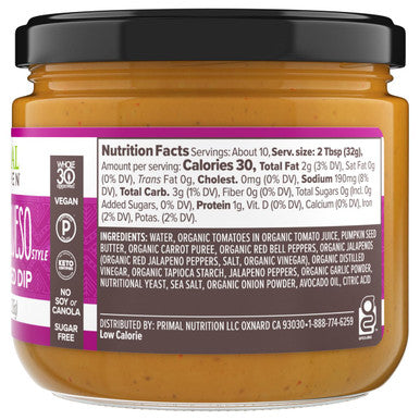 Primal Kitchen No Dairy Spicy Queso Style Plant Based Dip 11.5 Oz