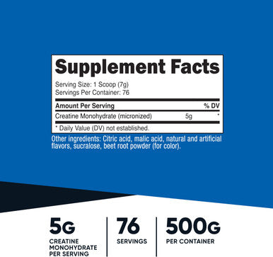 Nutricost Creatine Monohydrate 500 Grams Fruit Punch