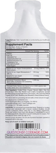 Codeage Liposomal Vitamin D3 Liquid Supplement Sachet Wonder-D Cholecalciferol Vegan Liquid Multivitamin Plant-Based Vitamins K2 B12 Non-GMO Phospholipids Vitamin E Berry Flavor - 30 Pouches