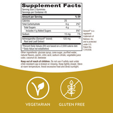 Nature'S Way Ashwagandha Stress Reducing Gummies With Adaptogenic Herb*, Berry Flavored, 125 Mg, 90 Gummies