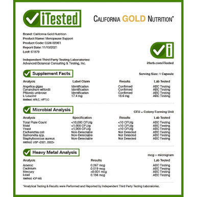 California Gold Nutrition Menopause Support, 30 Veggie Capsules