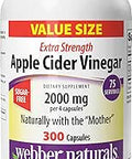 Webber Naturals Apple Cider Vinegar Capsules 2000mg, 300 Capsules | ACV With Mother, High Potency, Natural Digestion Support, Non-GMO, Gluten, Dairy & Sugar Free, 75 Days of Supply