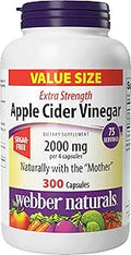 Webber Naturals Apple Cider Vinegar Capsules 2000mg, 300 Capsules | ACV With Mother, High Potency, Natural Digestion Support, Non-GMO, Gluten, Dairy & Sugar Free, 75 Days of Supply