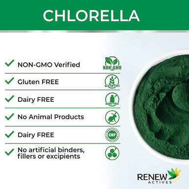 Renew Actives Organic Chlorella 1000 Mg Per Serving. Antioxidant And Immune System Support. Broken Cell Wall Algae For Enhanced Bio-Availability & Absorption. 120 Vegan Capsules.