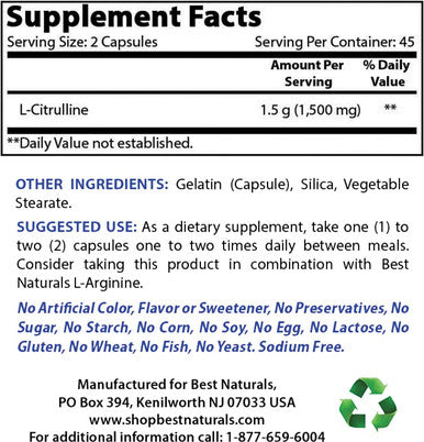 Best Naturals L-Arginine 1000 mg & L-Citrulline 1500mg