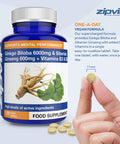 Ginkgo Biloba and Siberian Ginseng, Standardised Ginkgo 6000mg and Ginseng 600mg with Vitamins B3 and B5. 120 Vegan Tablets. 4 Months Supply.