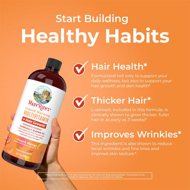 Maryruth Organics Liquid Multivitamin + Lustriva Hair Growth | Biotin 10000mcg | Vitamin D | B Vitamins | Clinically Tested for Thicker Hair Wrinkles Fine Lines Skin Care | Ages 18+ | 30 Fl Oz