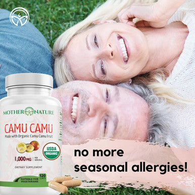 Mother Nature Organics Superfoods for Organic Living Organic Vitamin C From Camu Camu Capsules 1,000Mg, Packed With Natural Vit C, Raw Antioxidants - Immune Support Supplement & Anti-Aging For Skin - Powder Organic, Vegan, Non-Gmo (120 Count)