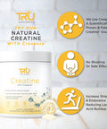 TRU Supplements Creatine | 100% Pure Patented Creapure | Increase Strength & Boost Stamina | Build Lean Muscle with Zero Water Retention or Bloating | Clinically Tested and Safe | 100 Servings