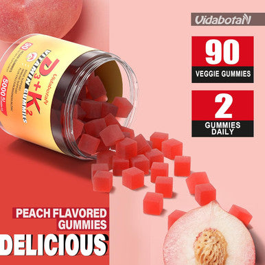 Sugar Vitamin D3 K2 Gummies 5000Iu With Calcium, Magnesium And Zinc For Bone, Teeth, Muscle, Natural Peach Flavor, Vegan, 90 Chewable Gummies